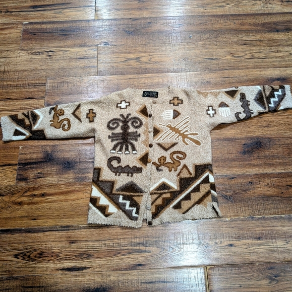 100% Alpaca La Vicunita Cardigan Made in Peru AZTEK - Picture 5 of 6